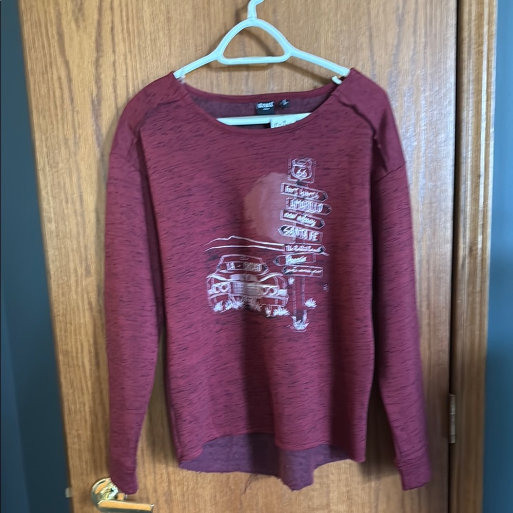 Cruel Denim Burgundy Graphic Sweatshirt, size medium.